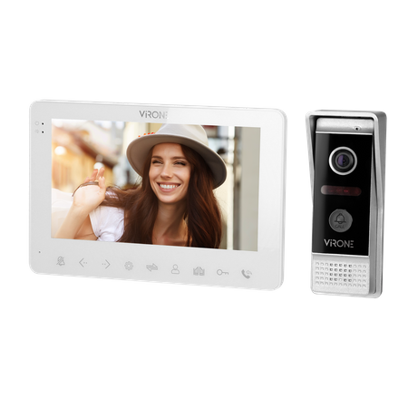 Zestaw wideo domofonowy. bezsłuchawkowy. kolor. LCD 7". menu OSD. WI-FI + APP na telefon. sterowanie bramą. biały. VIFAR VDP-63