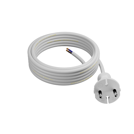 Przewód przyłączeniowy 5m z wtyczką prostą TYP E 230V 16A 2×1 mm² H05VV-F PP-21 biały W-98343