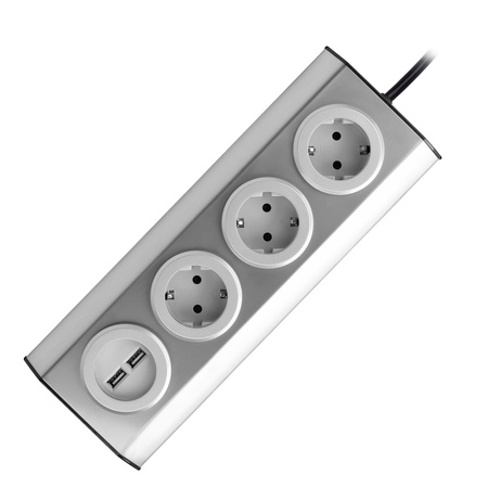 Gniazdo meblowe  kuchenne  z ładowarką USB  montowane na rzepy z przewodem 1 5m - 3x2P+Z schuko  2xUSB  INOX z przewodem 1 5m.