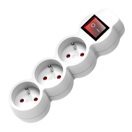 Przedłużacz 3-krotny 2P+Z z wyłącznikiem. 1.5m H05VV-F 3x1.0mm2. Imax 10A. biały OR-AE-13146/W/1,5M