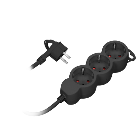 Przedłużacz 3-krotny 2P+Z (Schuko). 3m H05VV-F 3x1.0mm2 . Imax 10A. płaska wtyczka. czarny ORAE13145(GS)/B/3M