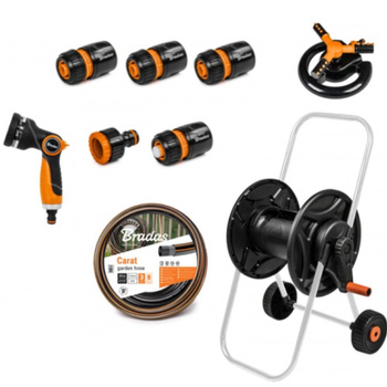 Wózek z wężem 1/2" 20m pistoletem, zraszaczem i armaturą BLACK LINE BRADAS ECO-AG26020SET2