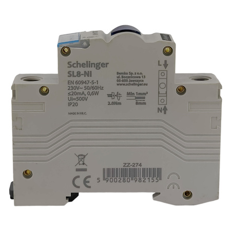 Kontrolka sygnalizacyjna LED SL8 na szynę DIN niebieska Schelinger A15-SL8-NI