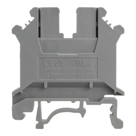 Złączka szynowa przelotowa szara śrubowa 4mm2 1P VDE UL PC4-01P-11-00A(H)