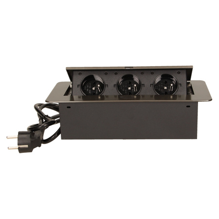 Gniazdo meblowe wpuszczane w blat z płaskim frezowanym rantem i przewodem 1.5m. 3x2P+Z. grafit OR-AE-1337/GR