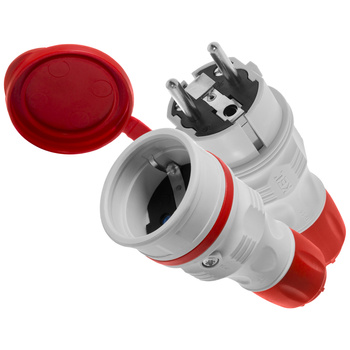 Zestaw przyłączeniowy z wtyczką WT-54 i gniazdem GN-44 250V Schuko szaro-czerwony W-98863