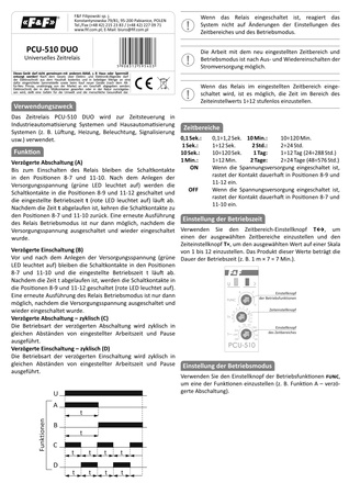 Przekaźnik czasowy PCU-510 DUO wielofukncyjny - uniwersalny styk 2NO/NC F&F 5403