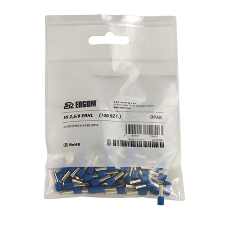Końcówka tulejkowa izolowana niebieska cynowana 2,5mm2 x 8 mm 100 sztuk 003439/16