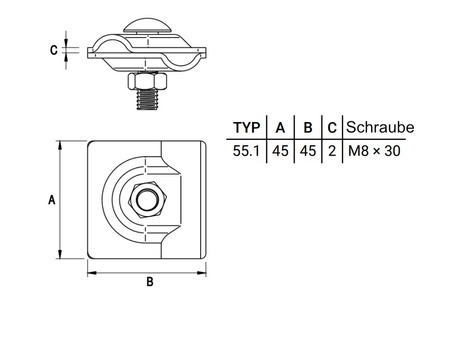 Złącze krzyżowe 1-otworowe uchwyt odgromowy STAL OCYNKOWANA GALWANICZNIE 55.1 OC