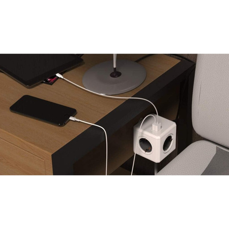 Allocacoc listwa zasilająca kostka PowerCube Extended 4x250V Schuko 2xUSB przedłużacz 1,5 m 1402GN/DEEUPC
