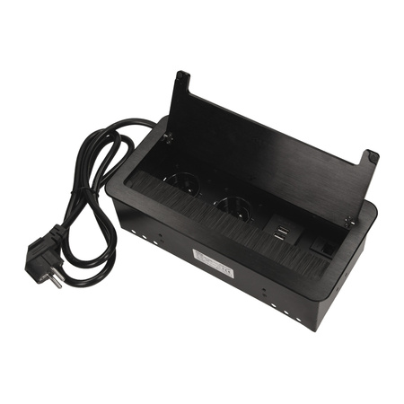 Gniazdo meblowe wpuszczane w blat z płaskim frezowanym rantem. szczotką przeciwkurzową. ładowarką USB i przewodem 1.5m.... OR-AE-13125/B