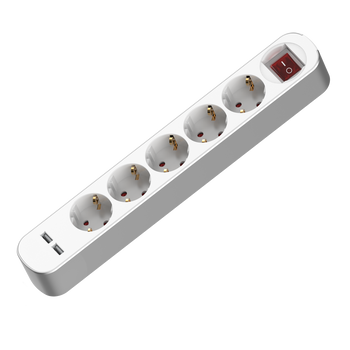 Przedłużacz 5 gniazd Schuko 250V 16A 3m z wyłącznikiem 2xUSB W-102113