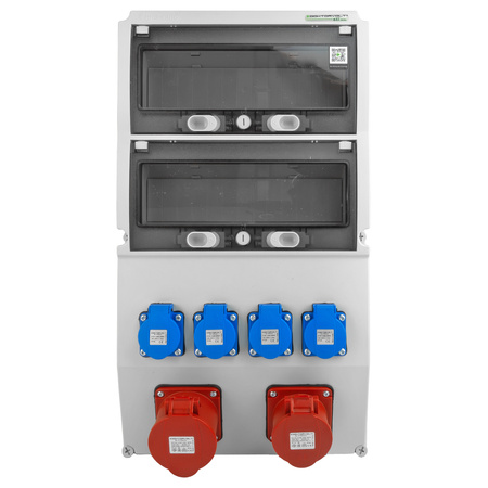 Rozdzielnica budowlana 16A 32A CEE 4x230V dwa okienka rewizyjne 26 modułów Doktorvolt eXT DV-5312-F