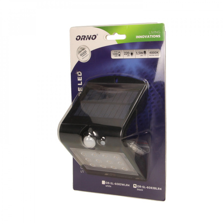 SILOE LED 1.5W. lampa solarna z czujnikiem ruchu 120st. 190lm. IP65. 4000K. 1200mAh. podwójne źródło światła. czarna OR-SL-6083BLR4