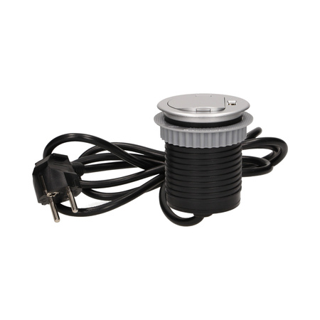 Gniazdo meblowe Ø6cm wpuszczane w blat z pokrywką. ładowarką USB i przewodem 1.8m. 1x2P+Z. 1xUSB OR-AE-1373