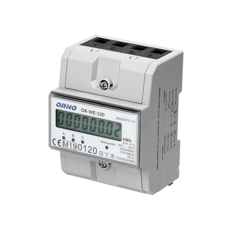3-fazowy licznik energii elektrycznej. 80A. MID. 3 moduły. DIN TH-35mm OR-WE-520