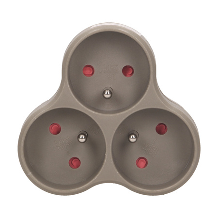 Rozgałęźnik 3x2P+Z. szary OR-AE-13134/G