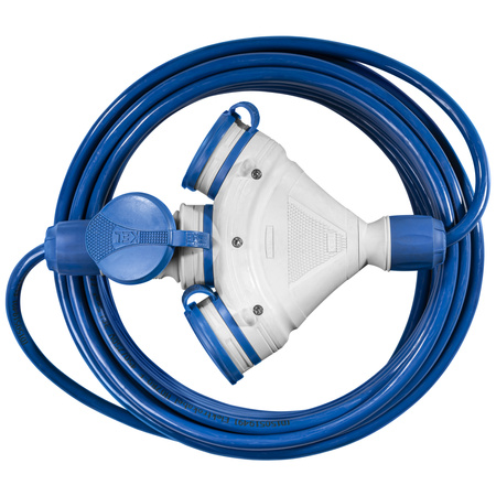 Przedłużacz trójdrożny 25m 250V 16A Schuko 3×2P+Z H07BQ-F 3×1,5 mm² IP44 W-01201