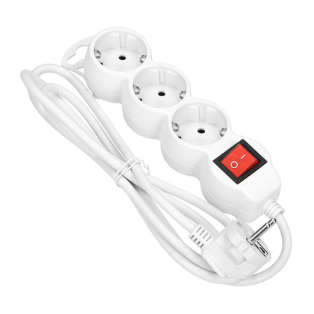 Przedłużacz 3-krotny 2P+Z (schuko). z wyłącznikiem. 5m H05VV-F 3x1.0mm2. Imax 10A. biały ORAE13146(GS)/W/5M