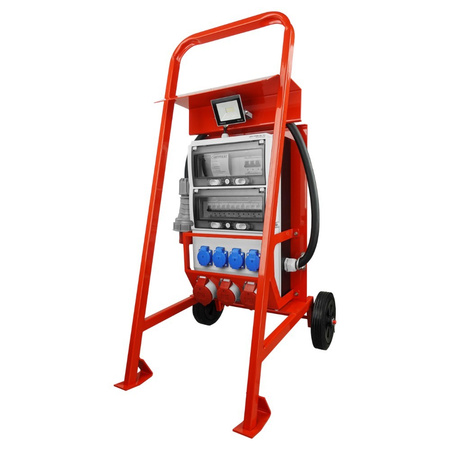 Rozdzielnica budowlana na stojaku z naświetlaczem eXT S/FI SET przenośna z gniazdami 32A 2x16A CEE MENNEKES 4x230V schuko rozdzielnia elektryczna na budowę skrzynka elektryczna Doktorvolt DV-0027-D