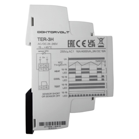 ELKO Jednopoziomowy termostat TER-3H do nadzoru i regulacji temperatury o zakresie -15 do +45 °C 8468
