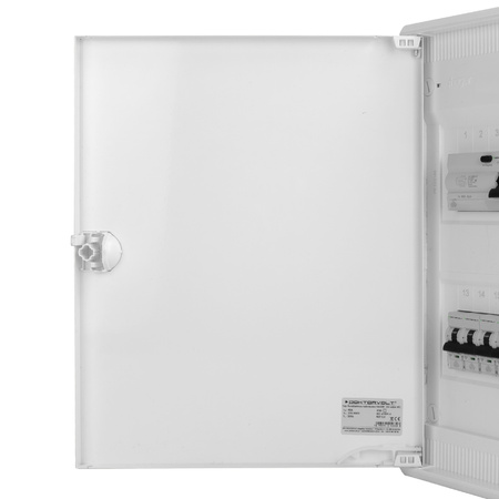 Rozdzielnica modułowa natynkowa 2x12 zabezpieczona 10xMCB 1xRCCB VDE okablowana skrzynka elektryczna Hager 370x305x96,5mm zaciski rozgałęźne L1, L2, L3, N, PE Doktorvolt DV-6326-NT