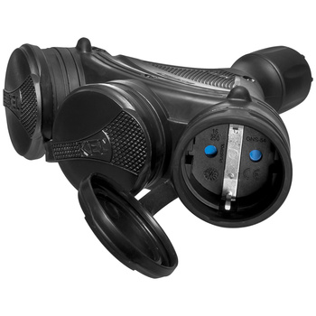 Trójdrożne gniazdo Schuko IP44 3×2P+Z 16A 250V czarne GN-X3/44S EXTREM W-01166