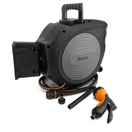 Bęben automatyczny 20m 1/2'' z pistoletem zwijak ścienny na wąż ogrodowy zwijacz przenośny regulowany czarny Bradas ECO-W1B20