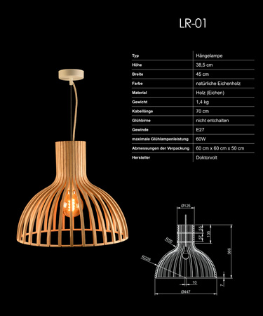 Lampa z drewna dębowego ręcznie wykonana Doktorvolt DV-6122-LR-01