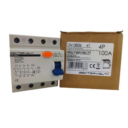 Wyłącznik różnicowoprądowy Typ A 30mA 100A 4P RCD DV-0836