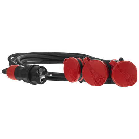 Przedłużacz trójdrożny 10m 250V 16A Schuko 3×2P+Z H05RR-F 3×2,5 mm² IP44 W-01192