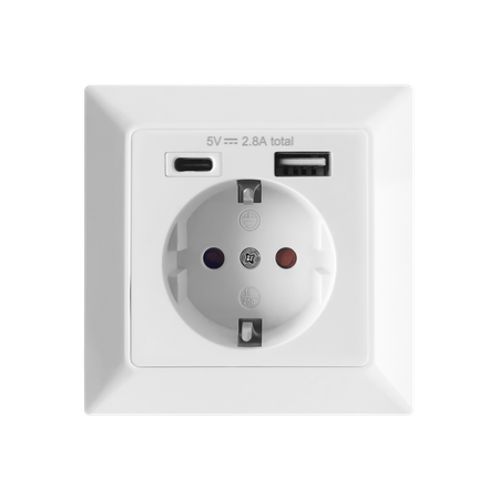 Gniazdo pojedyncze 2P+Z (Schuko) USB-A + USB-C wyjście 5VDC max 2 8A OR-AE-13232(GS)