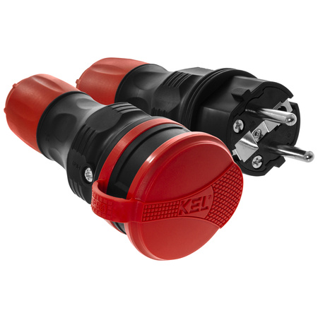 Zestaw przyłączeniowy z wtyczką WT-54 i gniazdem GN-44 250V Schuko czarno-czerwony W-98862