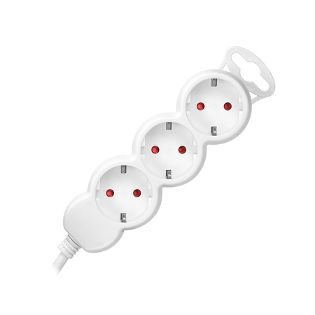 Przedłużacz 3-krotny 2P+Z (schuko). 5m H05VV-F 3x1.0mm2. Imax 10A. biały ORAE13145(GS)/W/5M
