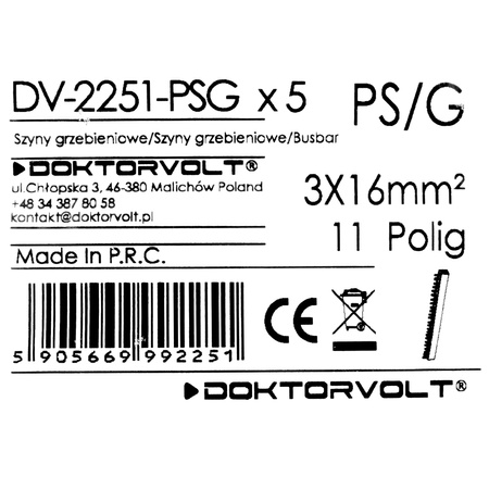 Szyna łączeniowa grzebieniowa PS/G 3-fazowa 11-modułowa 16mm2 100A DV-2251-PSG