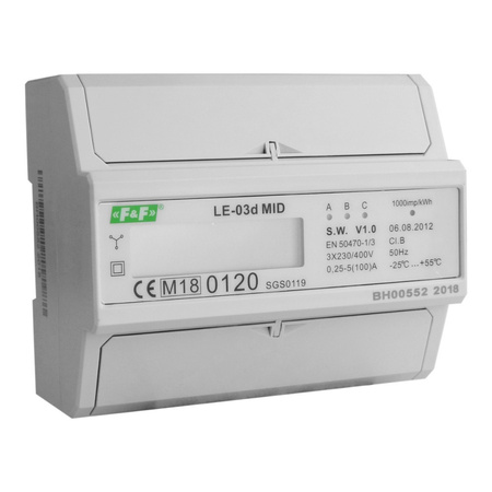 3 fazowy 0,25÷10(100)A licznik wskaźnik zużycia energii trójfazowy LE-03d MID F&F LE-03D
