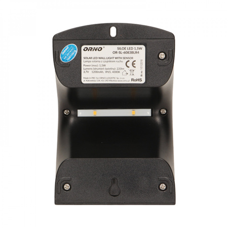 SILOE LED 1.5W. lampa solarna z czujnikiem ruchu 120st. 190lm. IP65. 4000K. 1200mAh. podwójne źródło światła. czarna OR-SL-6083BLR4