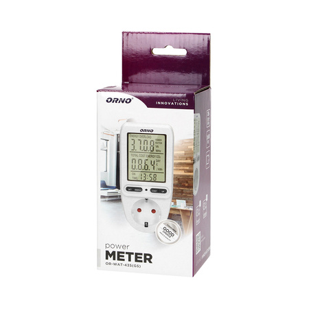 Watomierz. kalkulator energii z wyświetlaczem LCD. wersja schuko OR-WAT-435(GS)