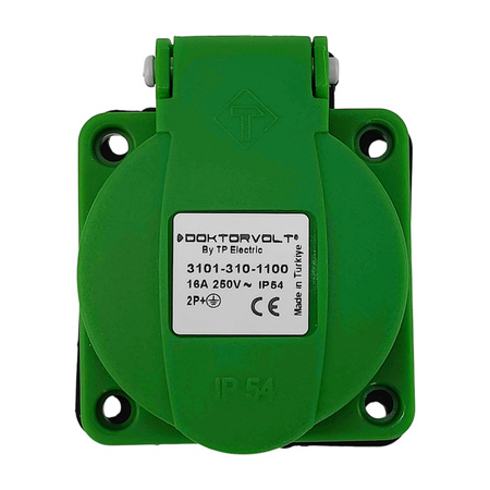 Gniazdo tablicowe 16A 250V IP54 SCHUKO Typ F zielone TP Electric 3101-310-1100