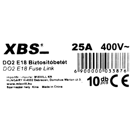 Wkładka bezpiecznikowa topikowa D02 25A E18 400V gL-gG XBS