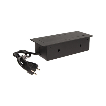 Gniazdo meblowe wpuszczane w blat z płaskim frezowanym rantem i przewodem 1.5m. 3x2P+Z. czarne OR-AE-1337/B