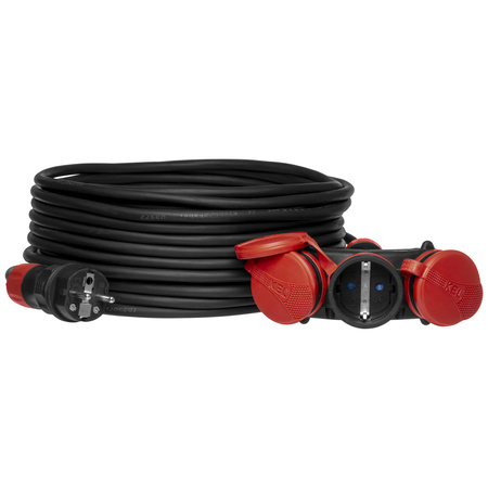 Przedłużacz trójdrożny 25m 250V 16A Schuko 3×2P+Z H05RR-F 3×2,5 mm² IP44 W-01196