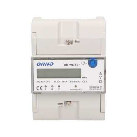 3-fazowy wskaźnik energii elektrycznej. 120A. 5 modułów. DIN TH-35mm. dodatkowy przycisk OR-WE-507