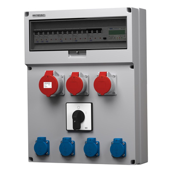 Rozdzielnica budowlana z łącznikiem i licznikiem zużycia energii GR-S/FI 32A 2x16A 4x230V Schuko Mennekes Doktorvolt® DV-9108-D