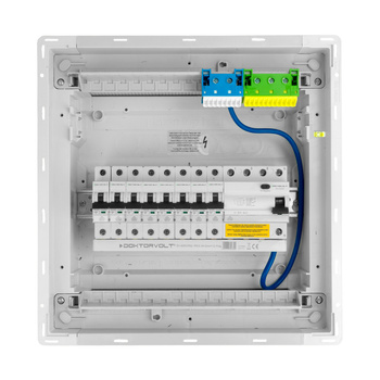 Rozdzielnica modułowa podtynkowa 1x12 zabezpieczona 8xMCB 1xRCCB VDE okablowana skrzynka elektryczna Hager 356x348x98mm Doktorvolt DV-6197-PT