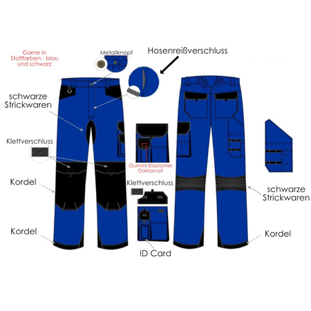 Spodnie robocze 245 g/m2 R62 WZMOCNIONE NIEBIESKO-CZARNE Doktorvolt DV-2131-SD-B550-62