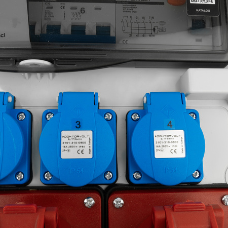 Rozdzielnica budowlana 3x16A 2x32A CEE 4x230V z uchwytem i wtyczką tablicową Doktorvolt TR-S/FI DV-5053-D