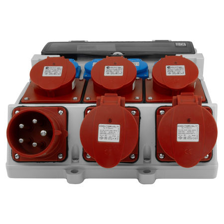 Rozdzielnica budowlana 3x16A 2x32A CEE 4x230V z uchwytem i wtyczką tablicową Doktorvolt DV-5053-D TR-S/FI 