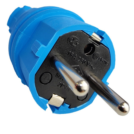 Wtyczka gumowa prosta 16A 230V IP44 Uni-Schuko niebieska 3101-303-0900
