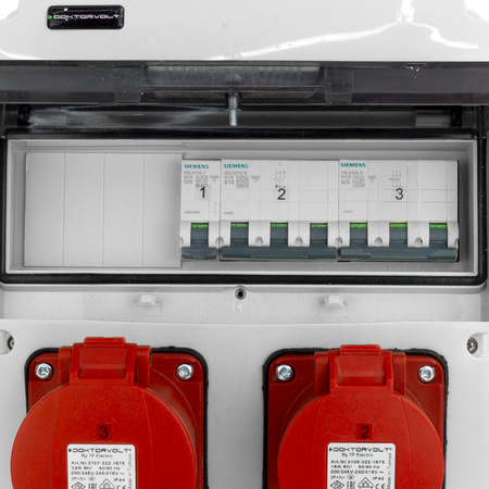 Rozdzielnica budowlana 32A/16A 3x230V JUN-S Schuko erbetka z zabezpieczeniami Siemens Doktorvolt DV-5565-D